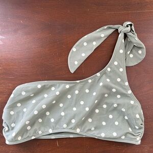 Abercrombie medium one shoulder bikini top green white polka dot
